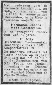 Overlijdensbericht H.J. MG (1961)